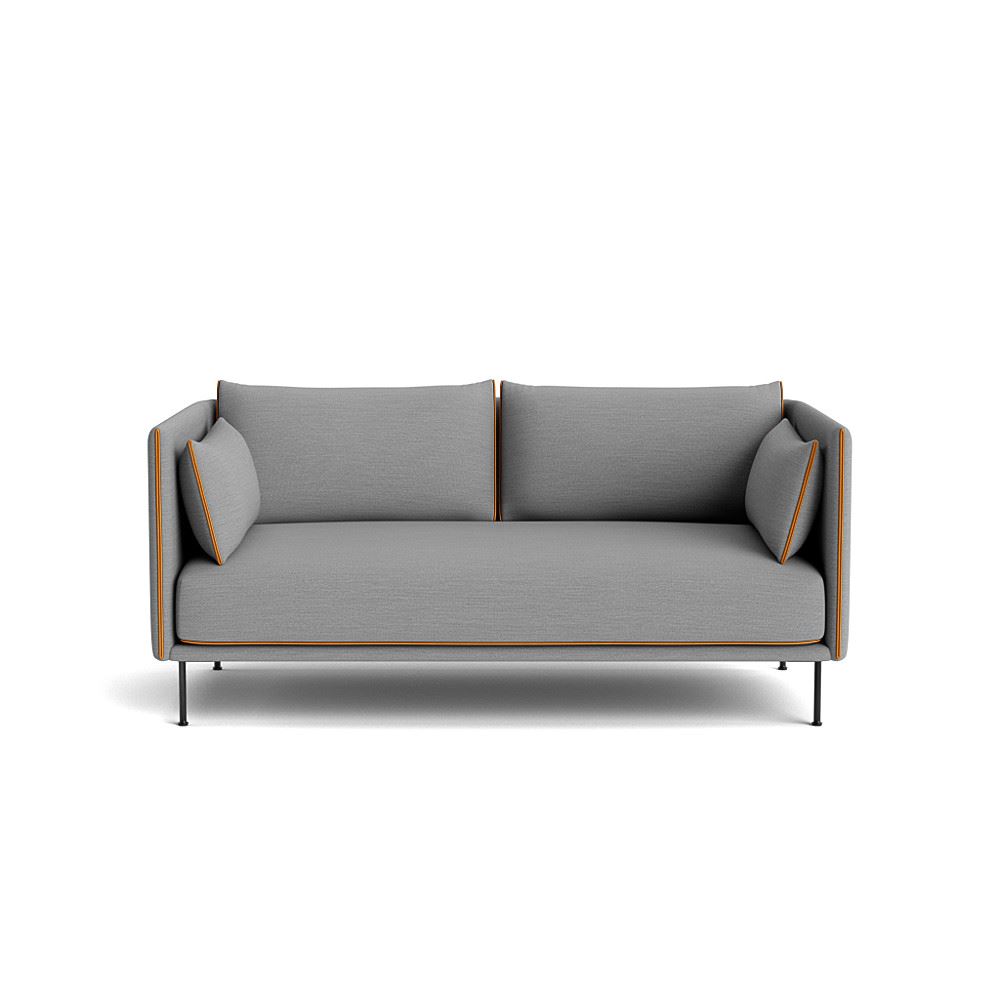 Silhouette 2 Seater Sofa Black Powder Coated Steel Legs Cognac Leather Piping With Surface By Hay 120