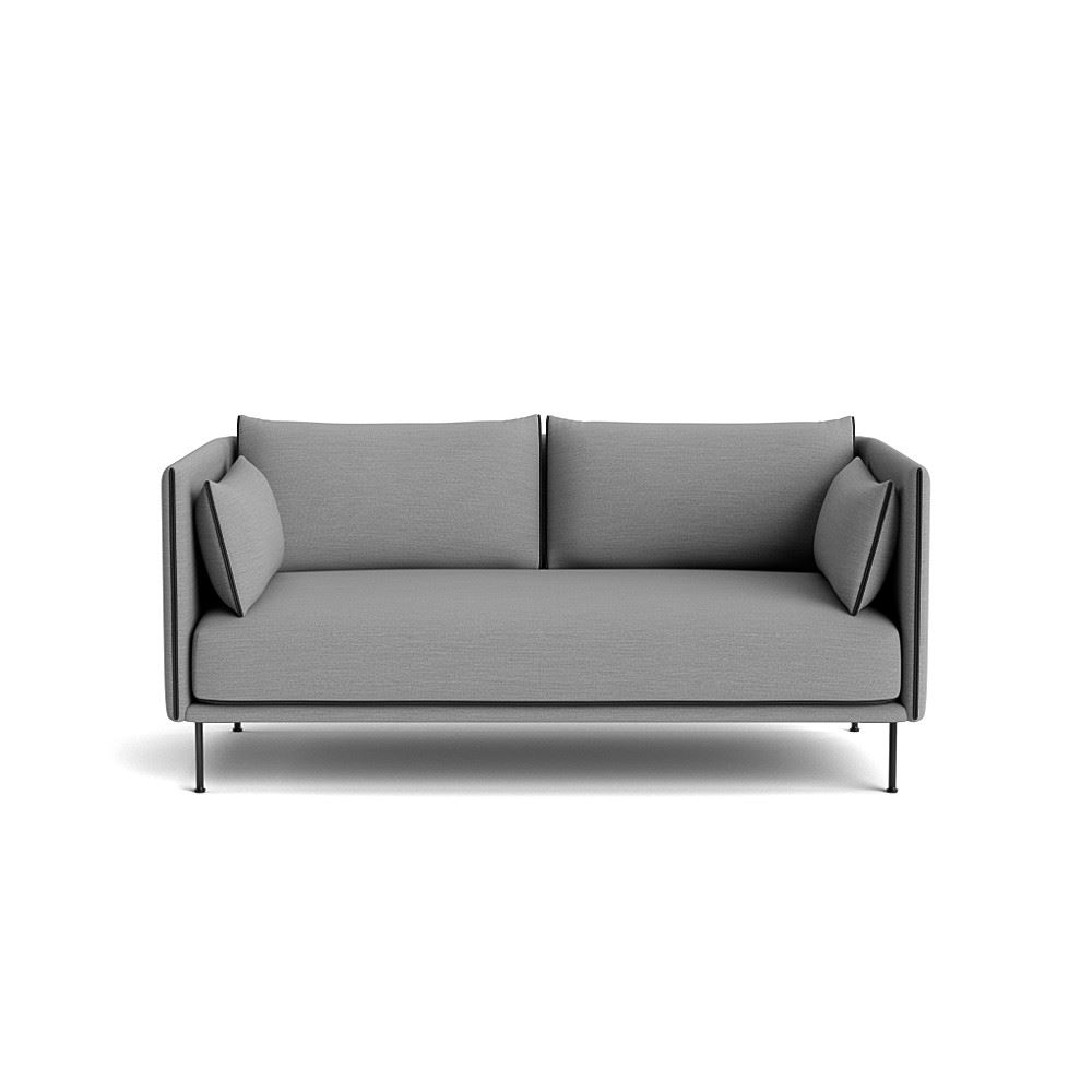 Silhouette 2 Seater Sofa Black Powder Coated Steel Legs Black Leather Piping With Surface By Hay 120