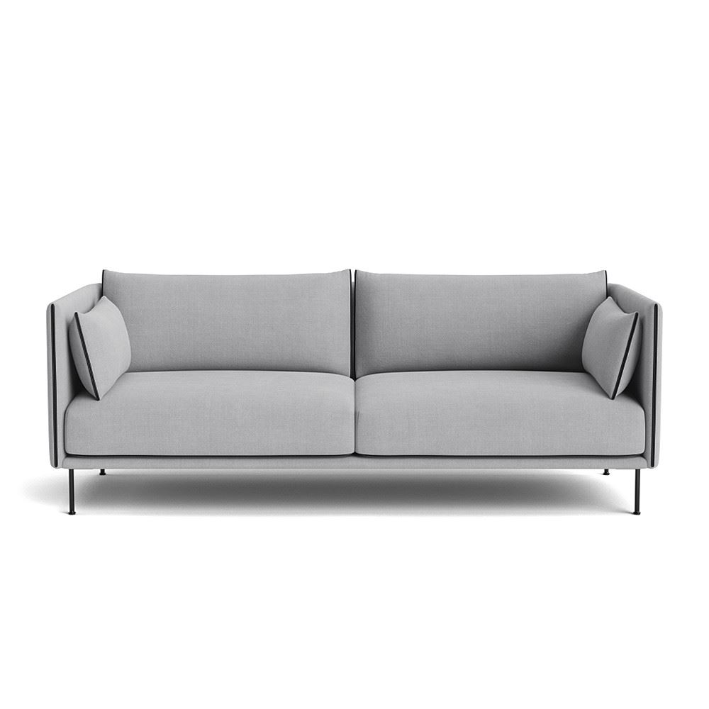 Silhouette 3 Seater Sofa Black Powder Coated Steel Legs Black Leather Piping With Linara 443