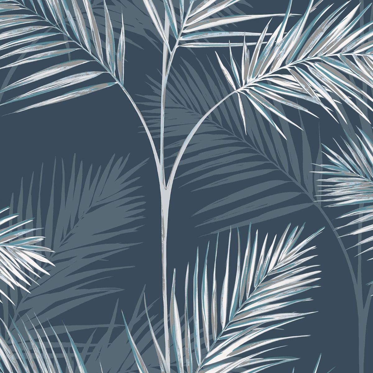 Fine Decor Fine Décor South Beach Palm Leaf Wallpaper Navy Tropical