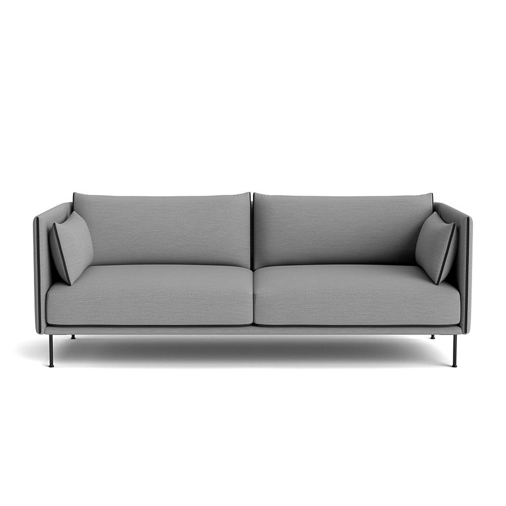 Silhouette 3 Seater Sofa Black Powder Coated Steel Legs Black Leather Piping With Surface By Hay 120