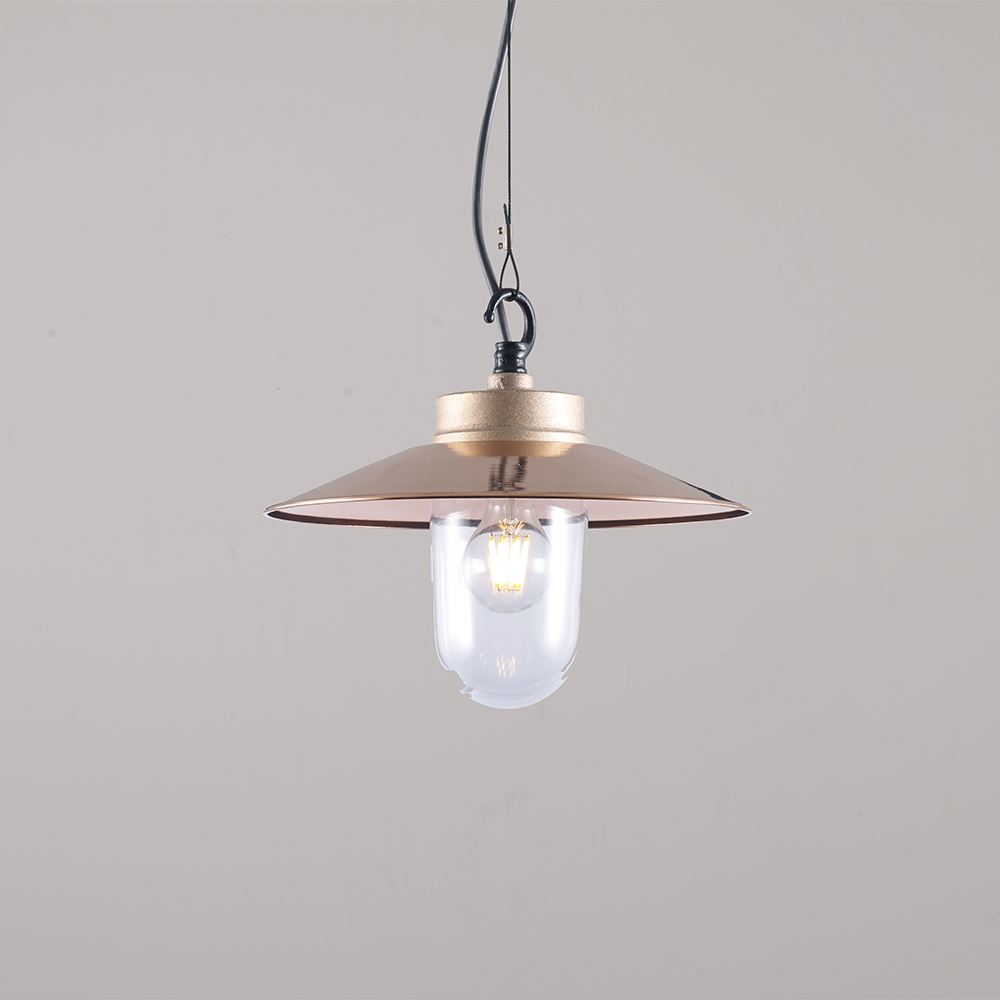 Davey Well Glass Pendant With Visor Gunmetal Standard Clear Copper Designer Pendant Lighting