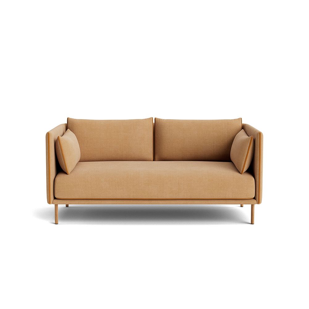 Silhouette 2 Seater Sofa Oiled Oak Legs Cognac Leather Piping With Linara 142