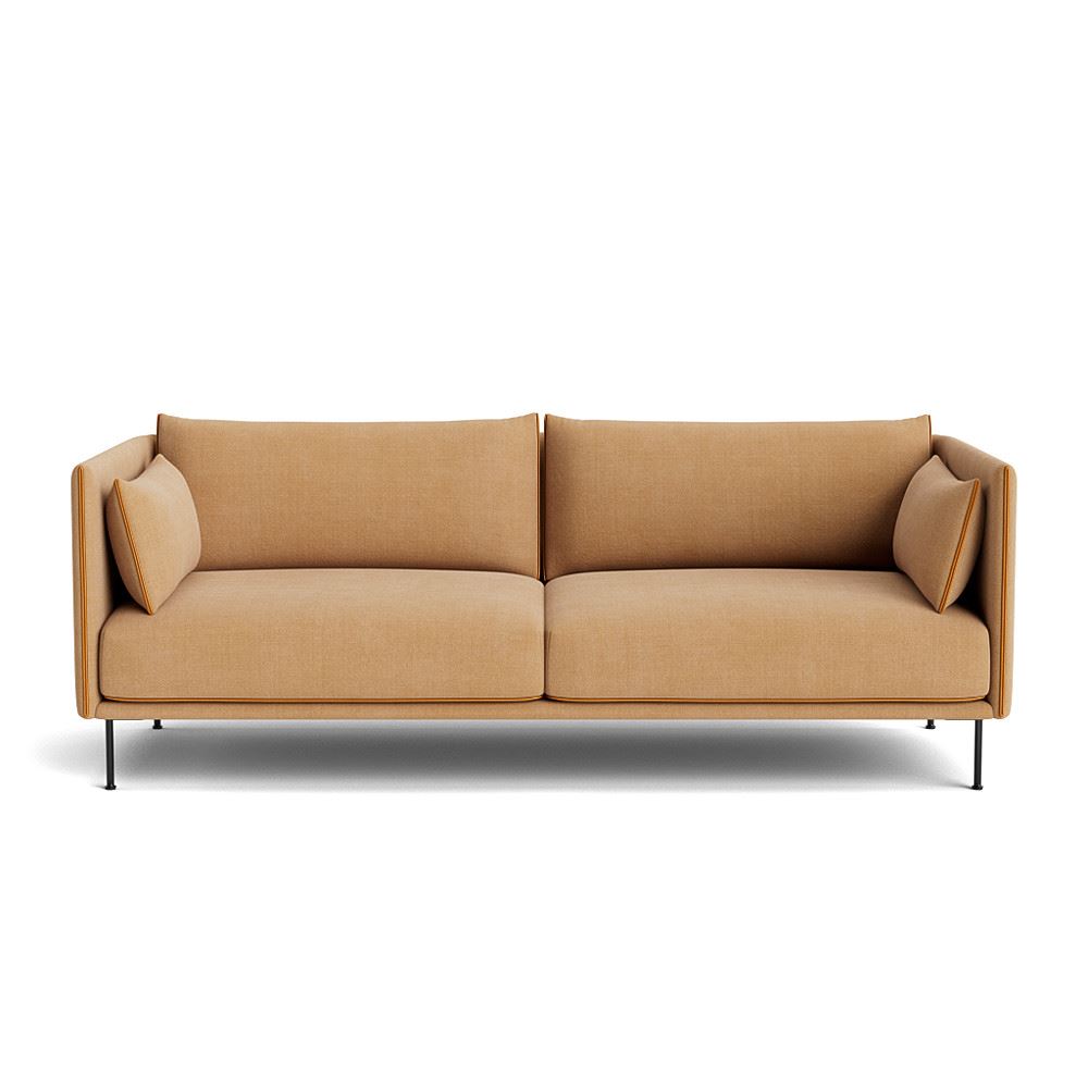 Silhouette 3 Seater Sofa Black Powder Coated Steel Legs Cognac Leather Piping With Linara 142