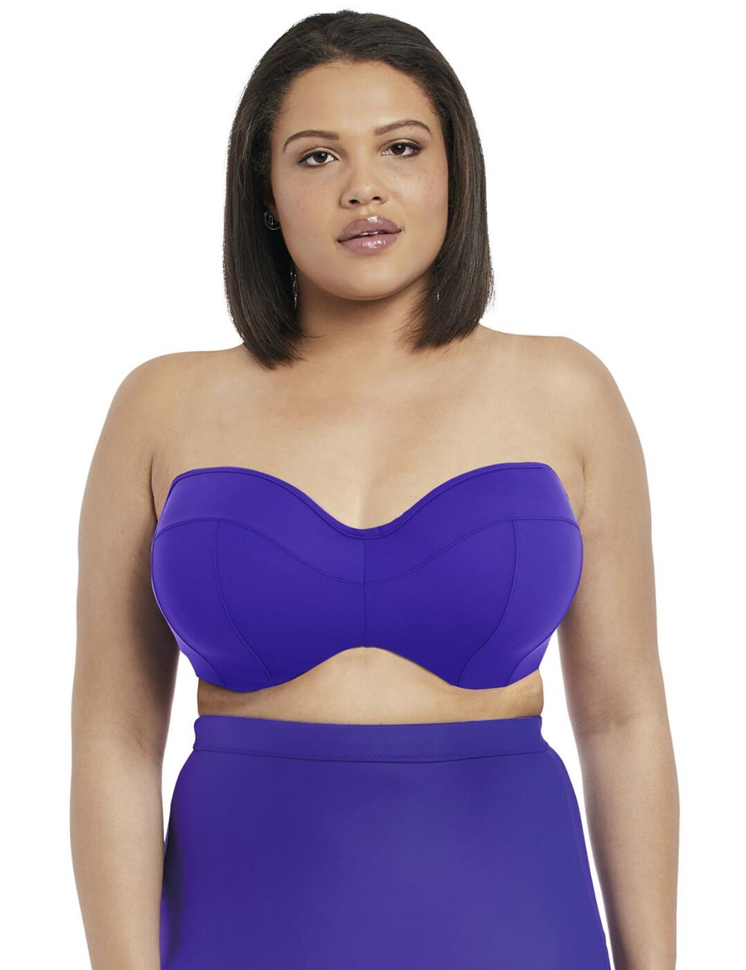 The Elomi Essentials Range offers must have staple pieces for your swimwear collection. This clever range offers classic designs so you can mix and match, as well as styling with other pieces of swimwear, a must have for any holiday! Matching items available.  Heavy weight supportive fabric controls and supports Underwired for uplift and support Lightly padded cups offer uplift Side sling inside the cup offers forward projection Removable straps can be worn classic or as a cross back Matching items available Composition:- 80% Nylon &pipe; 12% Elastane &pipe; 8% Polyester  Listed in UK sizes   35196-64481-856883 7532 Underwired Bandeau Bikini Top