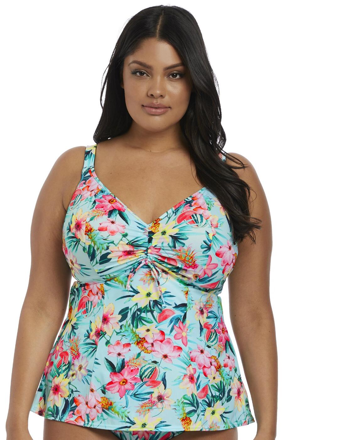 The new stunning Aloha range from Elomi swim! This beautiful tankini top will have you looking fabulous and feeling comfortable whilst you sip your cocktail by the poolside! The tankini features an adjustable neckline, for an individual fit that suits you. The tankini is moulded for a comfortable fit and feel and is finished in vibrant colours in a stylish and contemporary Aloha pattern! Matching co-ordinates are available to top off this stylish summer look!  Contemporary, stylish design adjustable neckline moulded cups Vibrant Aloha patterning Matching co-ordinates available Composition:- 82% Nylon/Polyamide &pipe; 18% Elastane Listed in UK sizes  35925-65970-887721 7151 Moulded Tankini Top