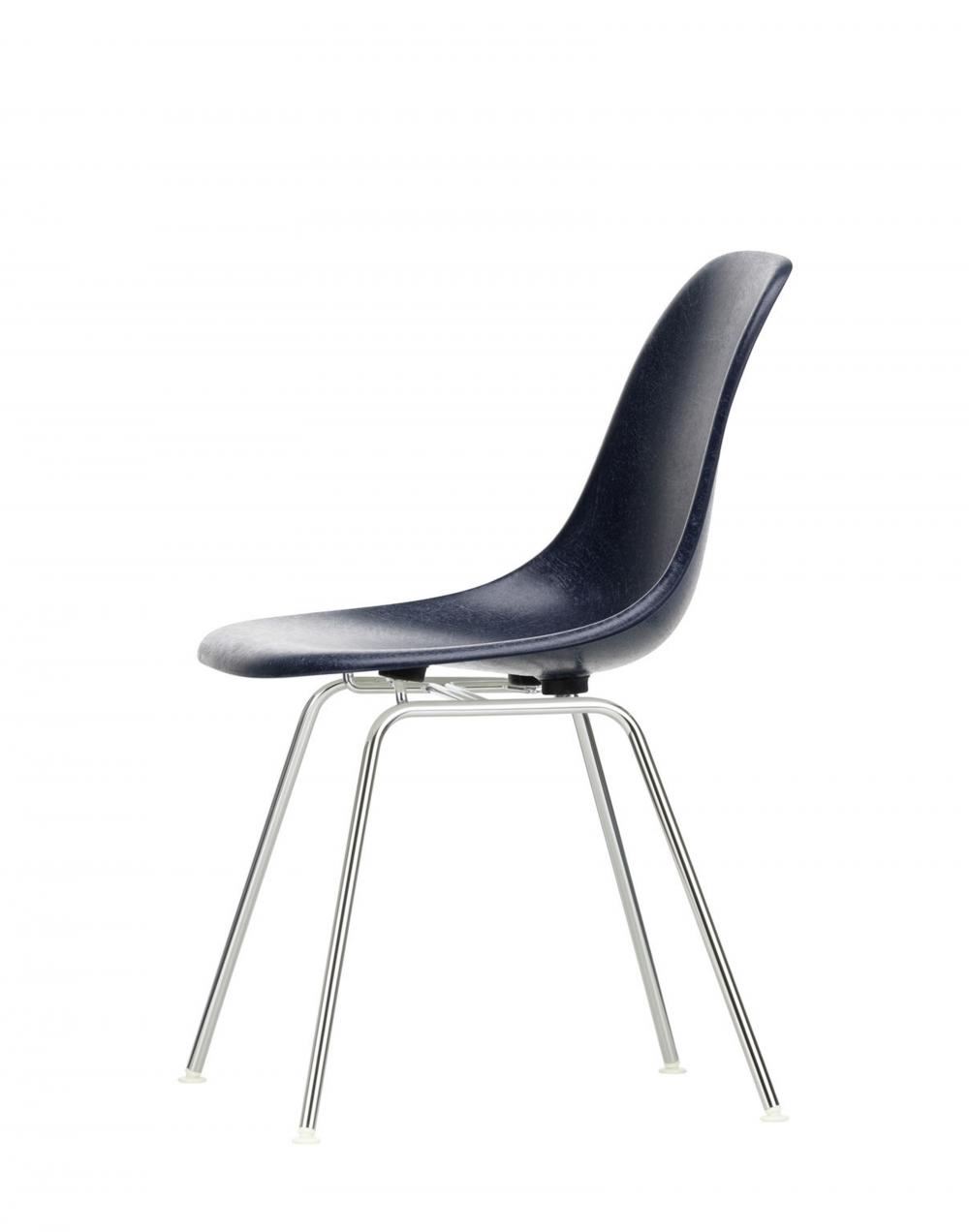 Eames Dsx Fibreglass Armchair Chrome Base Navy Blue White Carpet