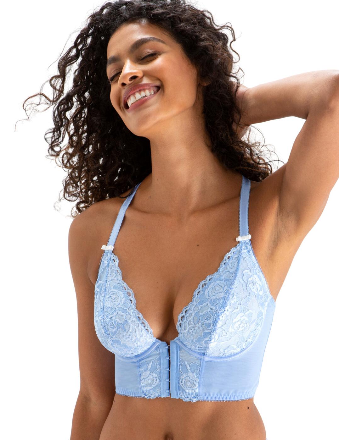 Make a statement and drown in the Opulence of this bralette from Pour Moi. You can wear it as a comfortable everyday bra, but this design is just too gorgeous not to be shown off. The deep plunging neckline flatters your curves, with the delicate lace covering the underwired cups giving you an extra feminine vibe. The adjustable shoulder straps gather high on the back creating an illusion of a halterneck, where they further create a hypnotising design of straps and lace. The longline style allows for a trendy but comfortable look, with the front hook and eye back closure completing the alluring and feminine piece.