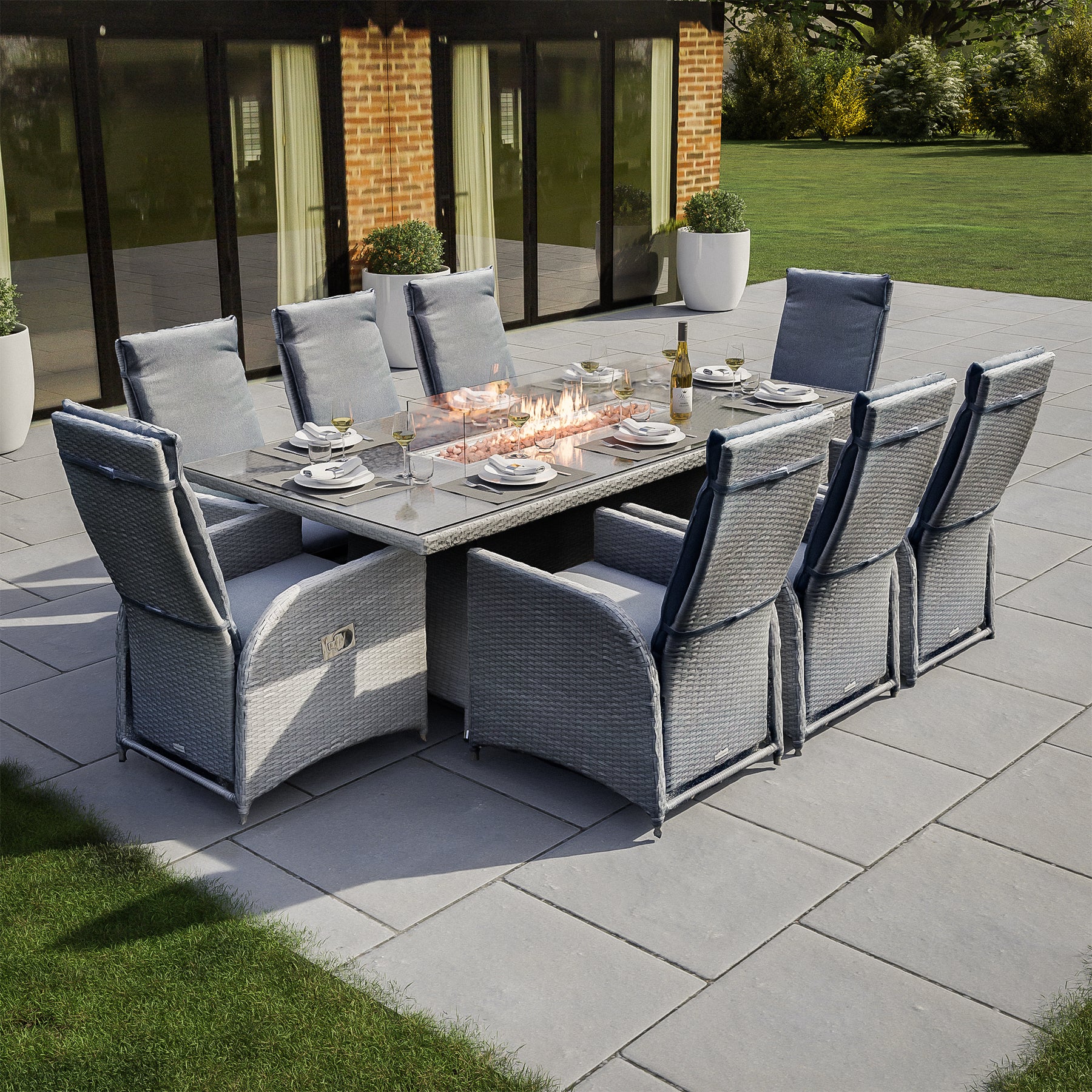 Bracken Outdoors Dakota 8 Seat Rectangular Rattan Garden Furniture Gas Fire Pit Set