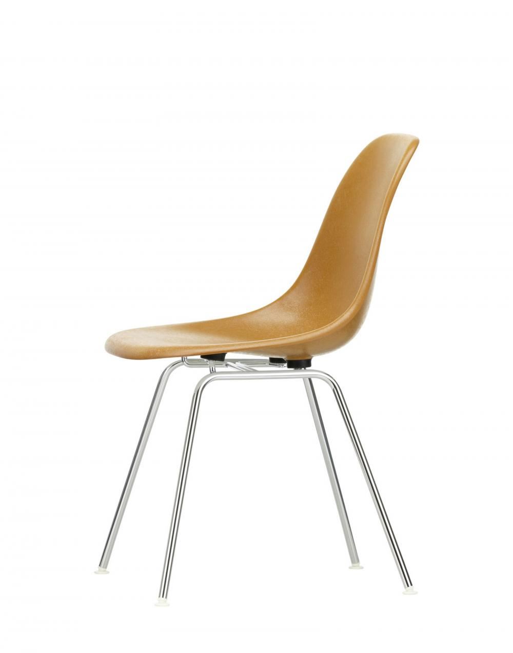 Eames Dsx Fibreglass Armchair Chrome Base Dark Ochre White Carpet