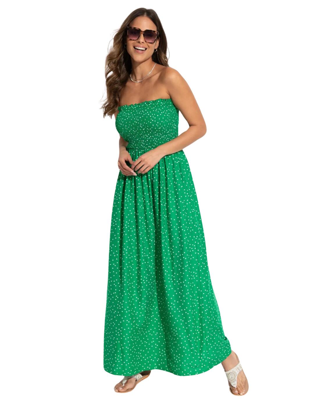Go from the beach to the bar with the utmost ease and comfort with this stylish maxi dress from Pour Moi. This classic beach dress has a comfortable maxi length and the shirred bodice ensures a secure individual fit that perfectly fits to your curves. The adjustable shoulder straps are removable so you can wear as a classic over-the-shoulder design or stylish strapless look.