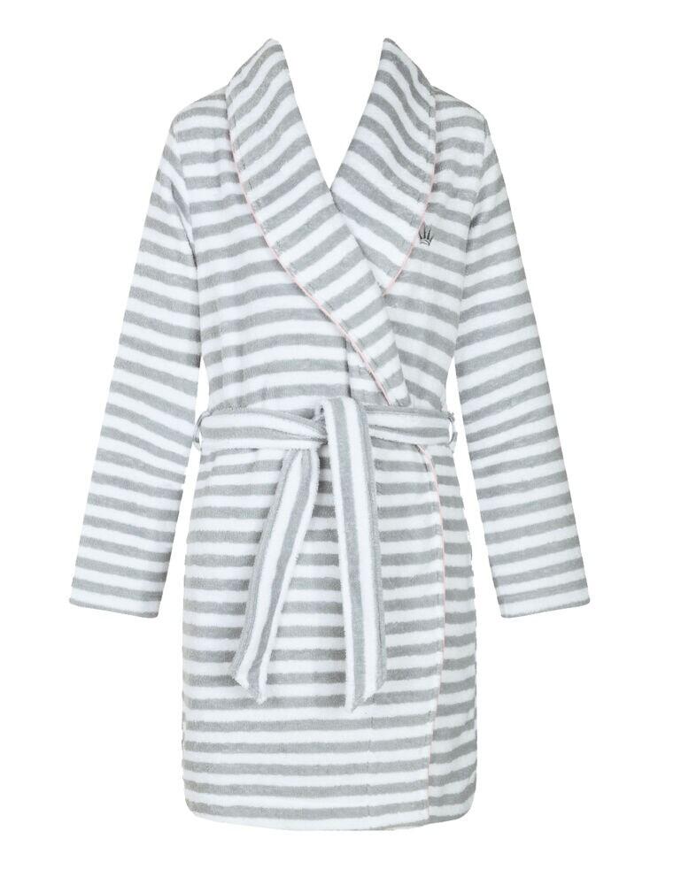 Feel warm and cosy in this pretty robe by Triumph. This robe is made of 100% Cotton and has a pretty striped pattern for a contemporary look. This robe also ties at the waist for a good fit, also accentuating the waist. The long sleeves mean that you will stay warm and the above-the-knee cut offers the trendy robe style. If you want a mix of comfort and style then this is it!  Elegant and feminine design Long sleeves for warmth Features a tie at the waist for a secure, flattering fit Above-the-knee cut for a fashionable look Composition: 100% cotton Listed in UK sizes  44020-81009-1105258 10194945  Robe