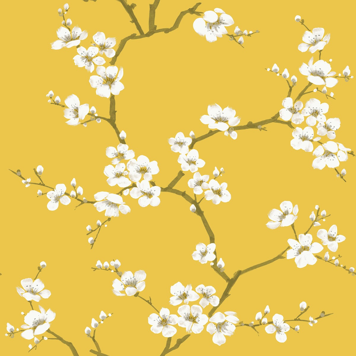 FRESCO APPLE BLOSSOM OCHRE WALLPAPER, Yellow