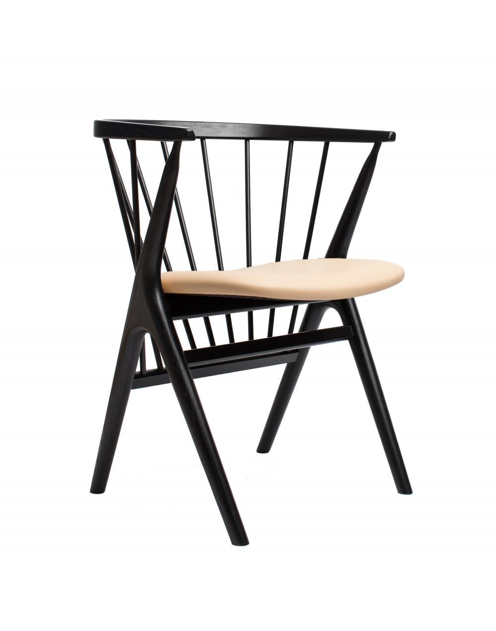 No 8 Dining Chair Black Oak Honey Leather Spectrum