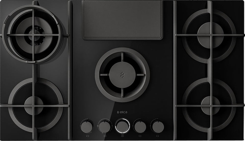 Elica Nikolatesla Ntflameblkdo Flame 88cm Ducted Air Venting Gas Hob In Black