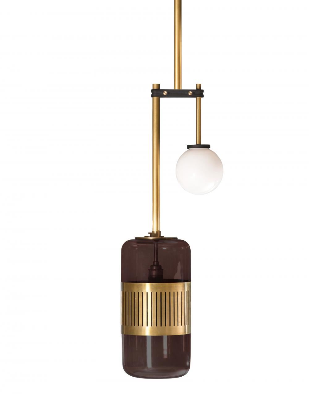 Bert Frank Lizak Drop Pendant Brass Smoked Glass Grey Designer Pendant Lighting