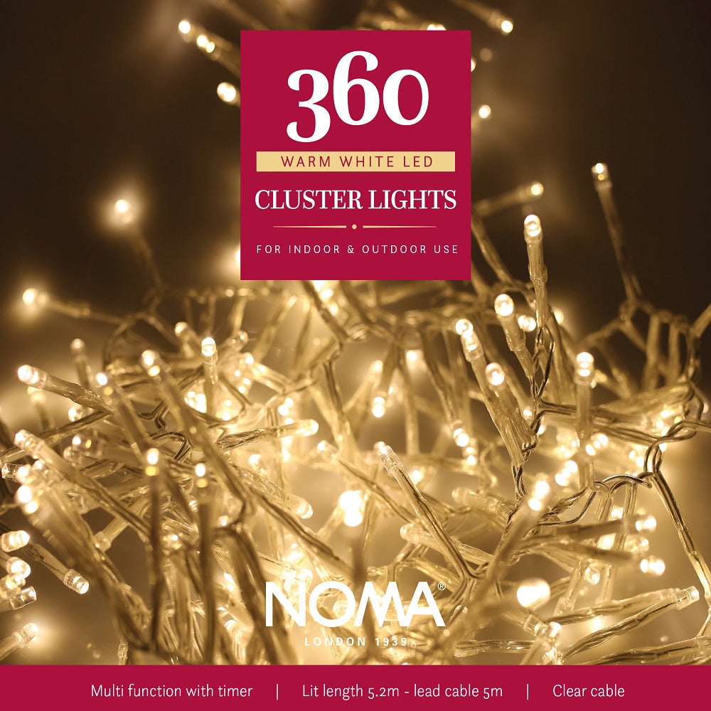 Noma Christmas 360, 960 Warm White Multifunction Cluster Lights with Clear Cable-, 360 Bulbs