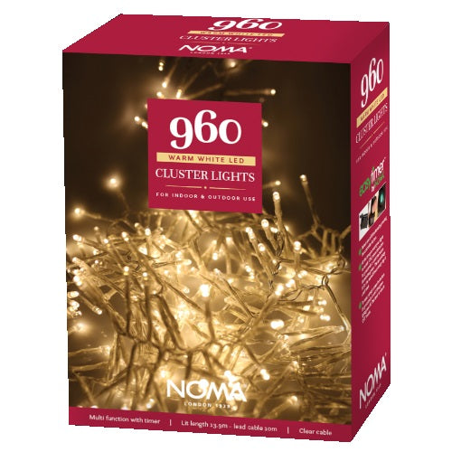 Noma Christmas 360, 960 Warm White Multifunction Cluster Lights with Clear Cable-, 960 Bulbs