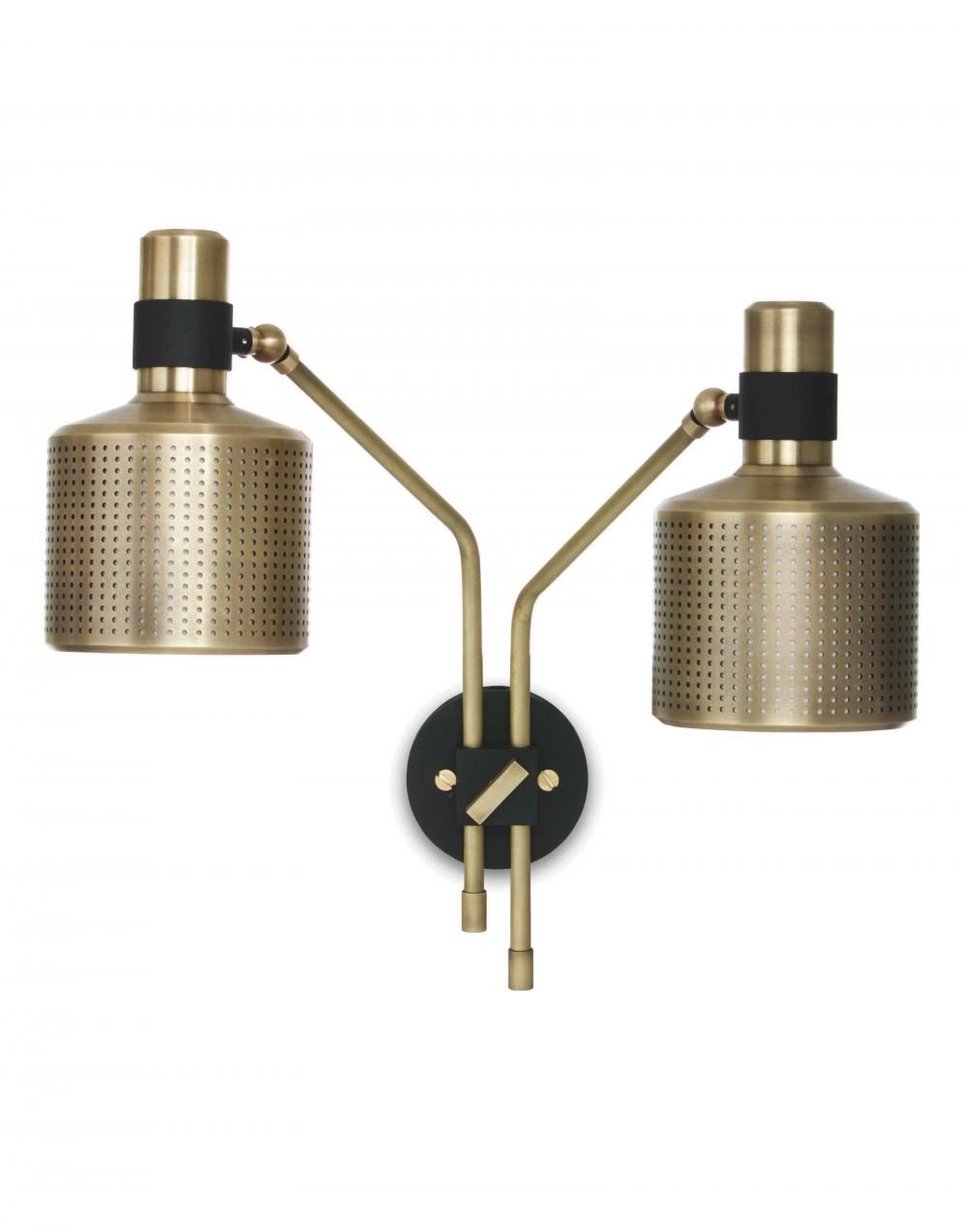 Riddle Wall Light Double Brass With Matte Black Detailing