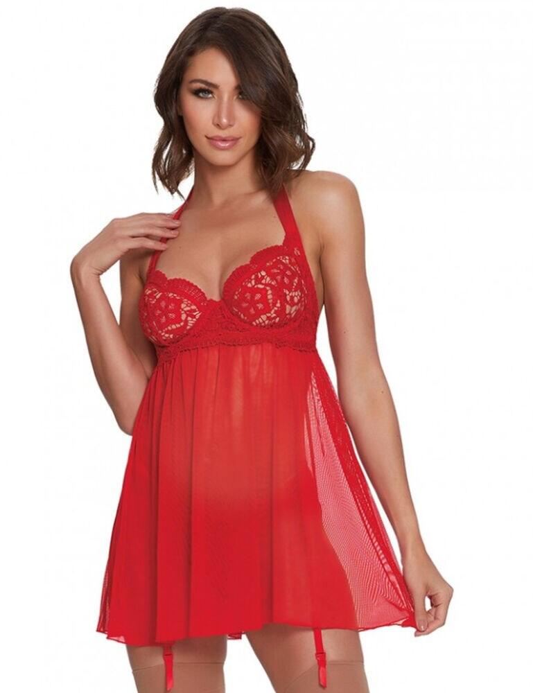 Dreamgirl sets our hearts racing with the luxurious Venice babydoll set. Designed with sheer mesh which helps highlight your figure underneath for a tempting look. Featuring intricate embroidery upon the balcony style cups, offering a natural shape with underwire support. Halterneck straps with a hook and eye closure to the rear help you find the perfect fit.  Chic and sexy design Babydoll and thong set Decorative lace Underwired non-padded cups Removable suspender straps Halterneck straps Hook and eye closure Composition: 90% Polyester &pipe; 10% Spandex Listed in UK sizes  45225-83209-1109538 11456 Sexy Lingerie Set