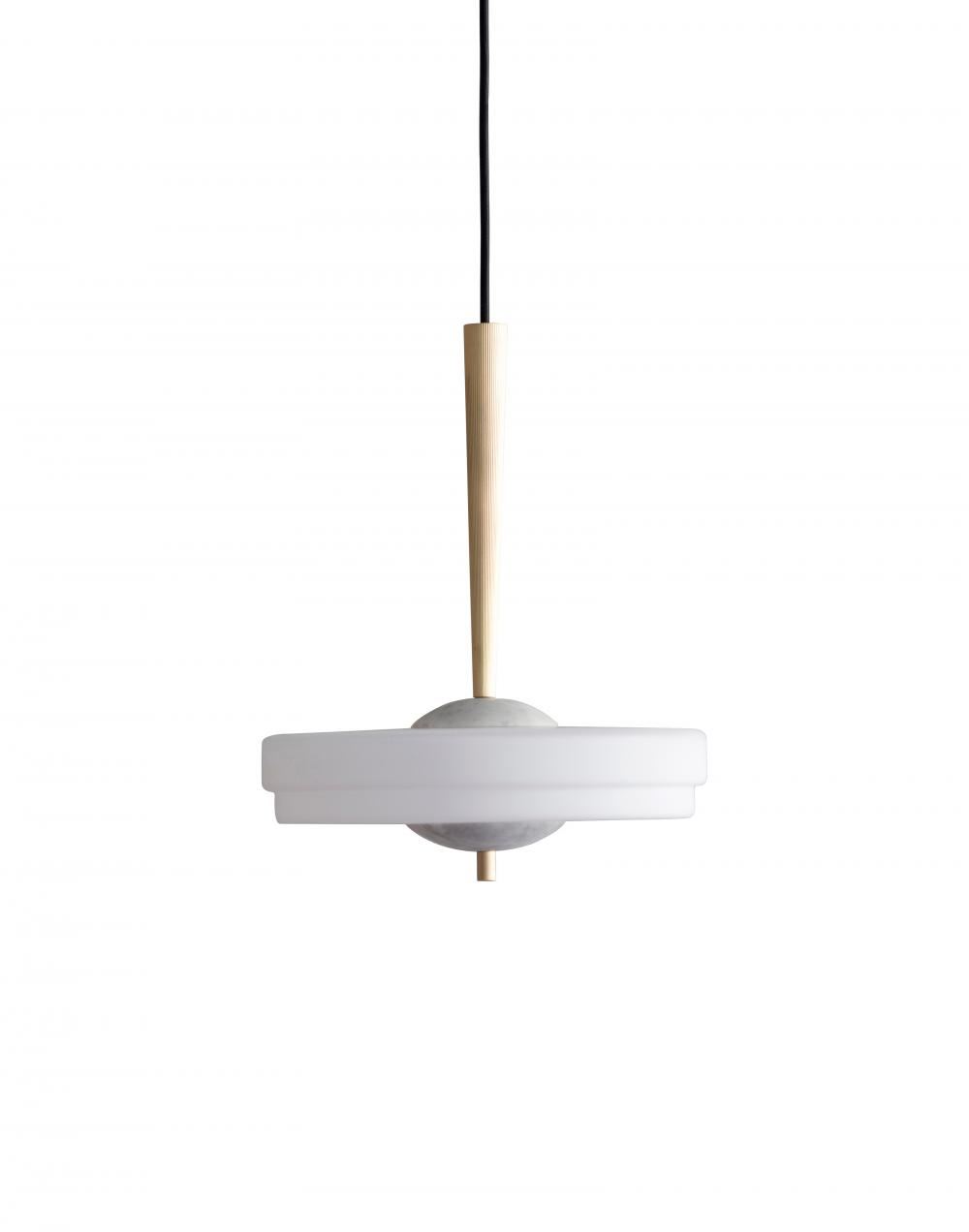 Bert Frank Trave Pendant Brass Opal Glass White Carrera Marble Designer Pendant Lighting