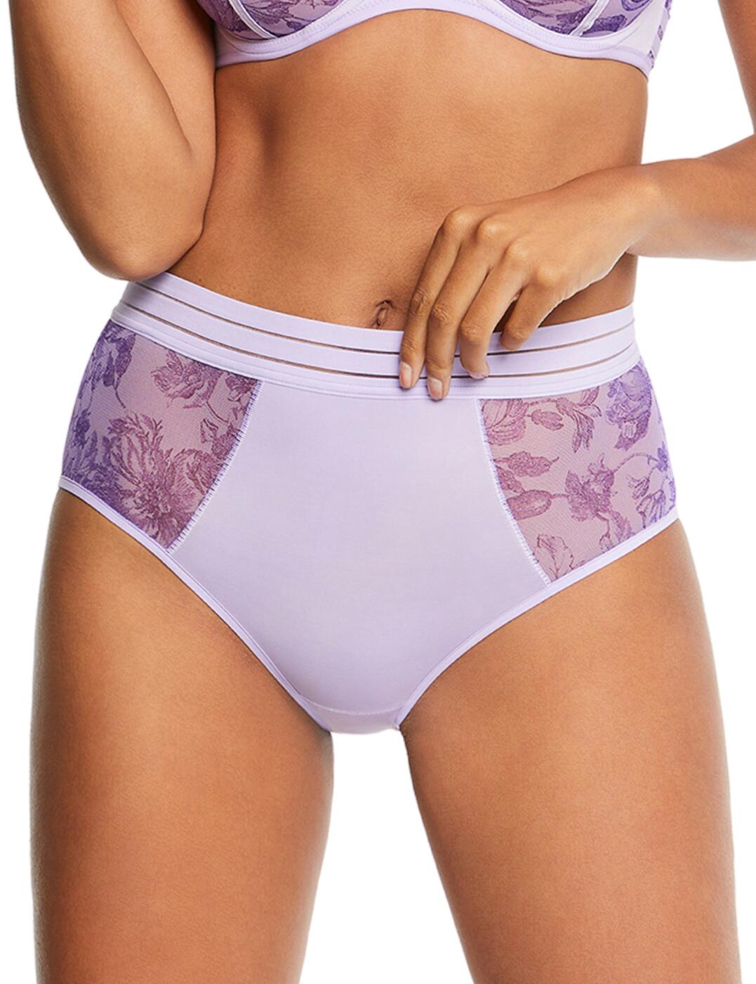 The Maison Lejaby Nufit Garden high-waisted brief is the perfect thing to add elegance to your lingerie collection. This exquisite high-cut brief features a lightweight soft comfortable fabric and a durable elastic waistband for lasting wear. The opaque front and rear provide full coverage, while the sheer floral knit fabric on the side adds a touch of femininity. To amplify your style and perfect your outfit, the matching lingerie is also available. Experience ultimate luxury and allure when you adorn yourself with Maison Lejaby's Nufit Garden high-waisted brief.  High waisted brief Full rear coverage Opaque front and rear Sheer floral knit fabric at the sides Lightweight soft comfortable fabric Tri-band at the waist Matching lingerie is also available Country of origin: Tunisia Composition: 75% Polyamide &pipe; 17% Elastane &pipe; 8% Cotton Listed in UK sizes  62535-107905-1442696 21164 High-Waist Brief