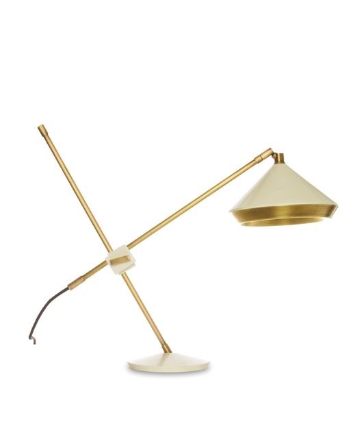 Shear Table Lamp Brass Matte Old English White