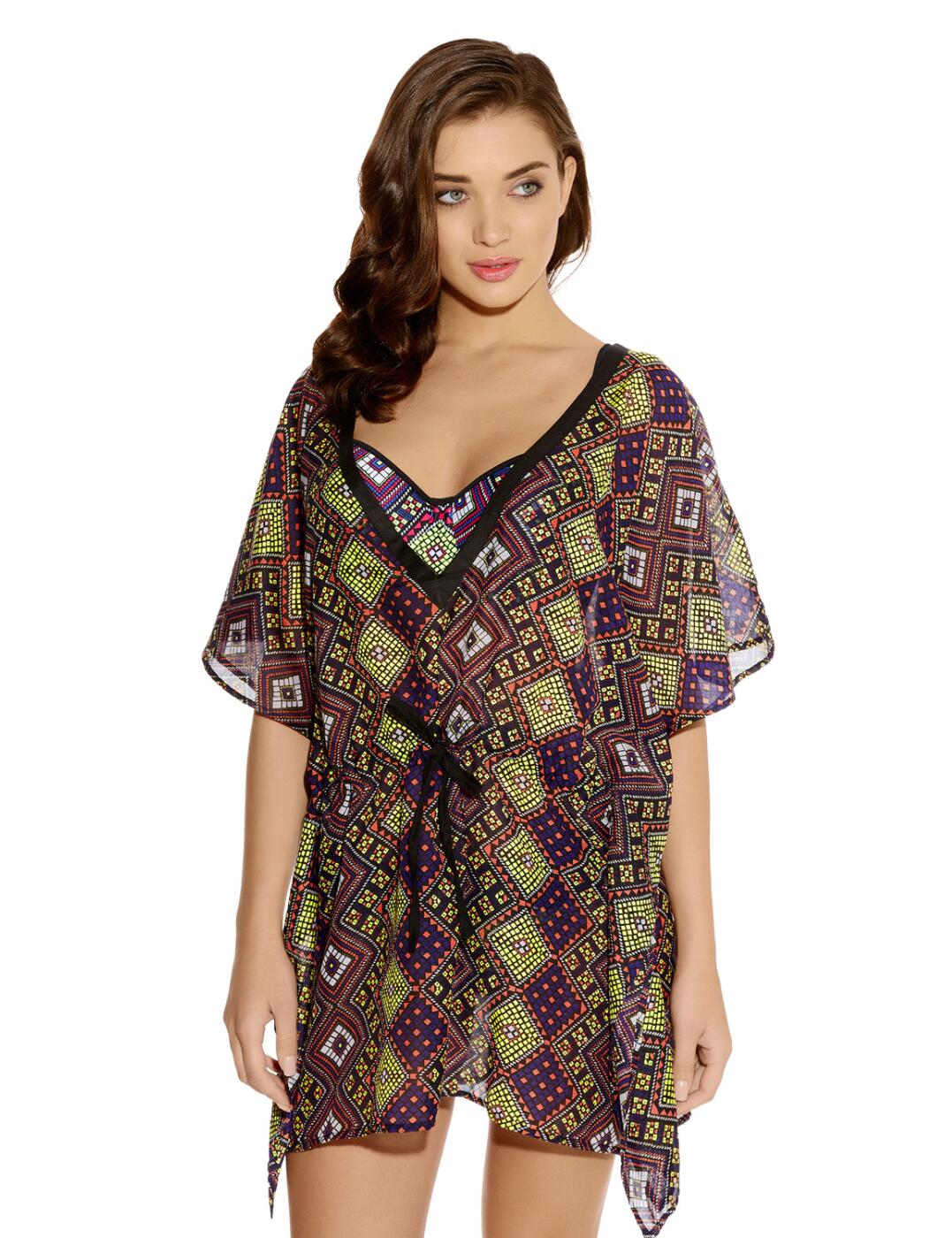 Live your bohemian chic fantasy with Freya's Byzantine range. This kaftan falls to a beautiful mini-length with an airy fit that skims over your figure gorgeously. The deep plunging neckline comes to a V-neck design that showcases your décolletage for a flirtatious edge. This piece features short sleeves that boast a floaty fit to add to that effortless look you crave. The tie-waist is adjustable enabling you to alter and cinch in your waist.  Adjustable tie waist Pull-on design Mini-length Plunging V-neck Floaty sleeves Country of origin: India Composition: 100% Polyester Listed in UK sizes  57505-101534-1315924  Kaftan