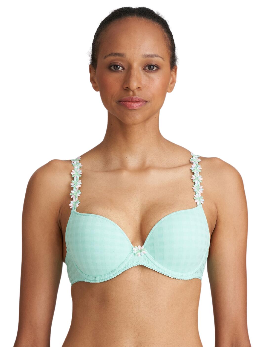 Fall in love with the Marie Jo Avero padded push up Bra! This exquisite creation is designed to fulfill your deepest desires for comfort, style, and confidence. With its padded smooth cups and irresistible push up effect, this bra enhances your natural curves while providing you with that extra lift you've always dreamed of. Adorned with chic embroidered floral daisies straps that add a touch of elegance and playfulness, every detail has been meticulously crafted to captivate your senses and leave you feeling exquisitely feminine. The underwired construction and straight back provide you with stability and comfort, while the silicone band offers that extra level of support that sets this bra apart from the rest. The adjustable straps are a key feature whilst the hook and eye fastening secures your perfect fit.  Luxuriously padded cups Push up style bra Extra boost creating exciting silhouette Intricate embroidered straps Underwired supportive fit Adjustable straps Hook and eye fastening Team with matching coordinates Composition: 83% Polyester &pipe; 13% Polyamide &pipe; 4% Elastane Listed in UK sizes  62554-107926-1430683 0200417 Push Up Bra