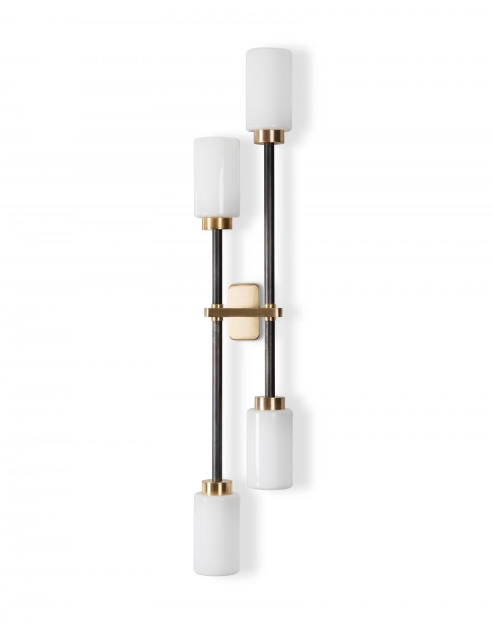 Farol Wall Light Double Brass Bronze With Opal Glass Left Hand