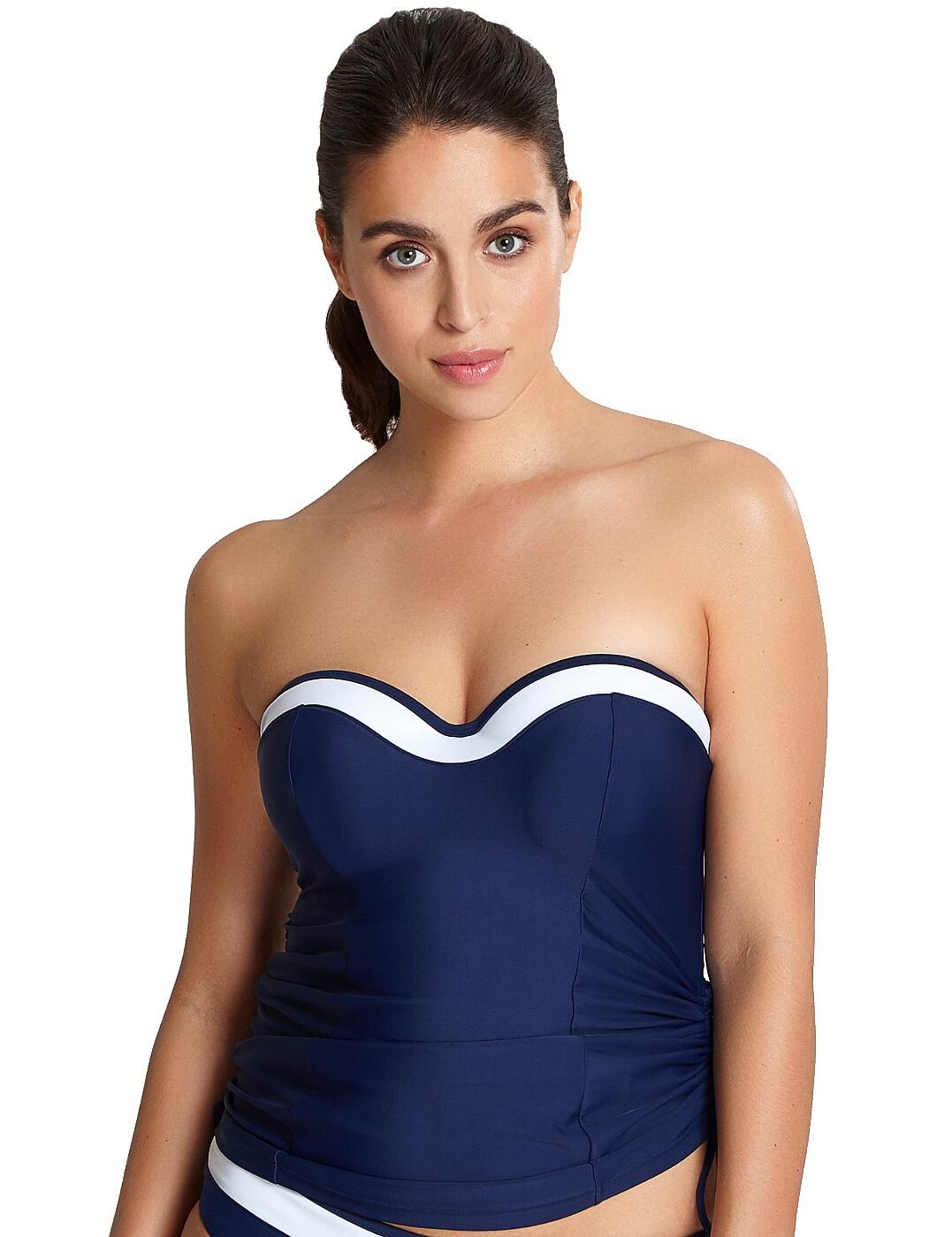 Keep it classy! Offering a truly classic look, the fabulous new Anya Cruise range boasts a contemporary and beautifully contrasting design, paired with optimum comfort to ensure you look and feel your best! This range is ideal for those who seek a low-key, yet chic and glamorous addition to their swimwear collection!  Chic and sexy, feminine design Nautical inspired styling! Pair with matching coordinates for a truly fabulous ensemble! Beautifully contrasting colours, offering a classic look! Comfortable and contemporary fit and feel Underwired inner cups for additional support and uplift Lightly moulded cups for additional shape and support Padded design for a little extra boost! Popular bandeau design - can be worn without straps! Drawstring side to allows for adjustable length Adjustable straps Composition of main body: 80% Polyamide &pipe; 20% Lycra Composition of inner powernet: 88% Polyamide &pipe; 12% Elastane Listed in UK sizes  30189-56164-1058203 SW1091 Bandeau Tankini Top