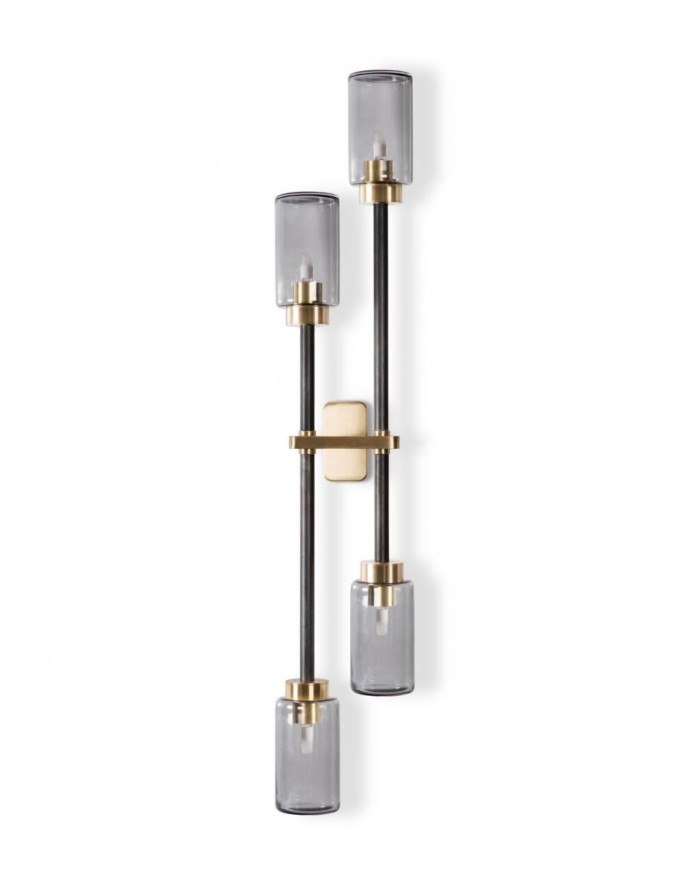 Farol Wall Light Double Brass Bronze With Smoked Glass Left Hand