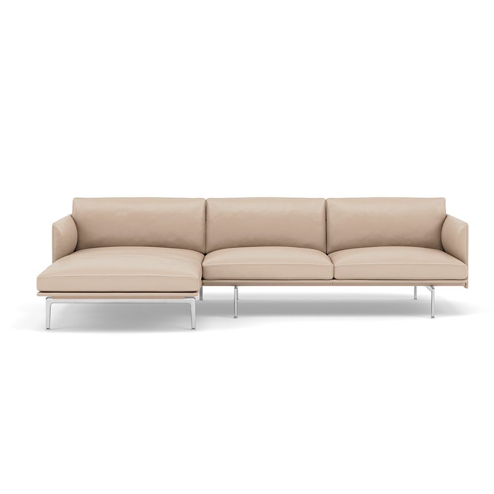 Outline Sofa With Chaise Longue Left Polished Aluminum Refine Leather Beige