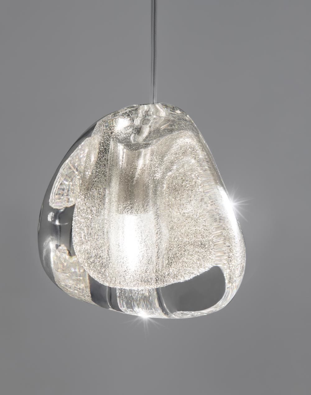 Terzani Mizu Pendant Single Clear Silver Dust Brushed Nickel Canopy Designer Pendant Lighting