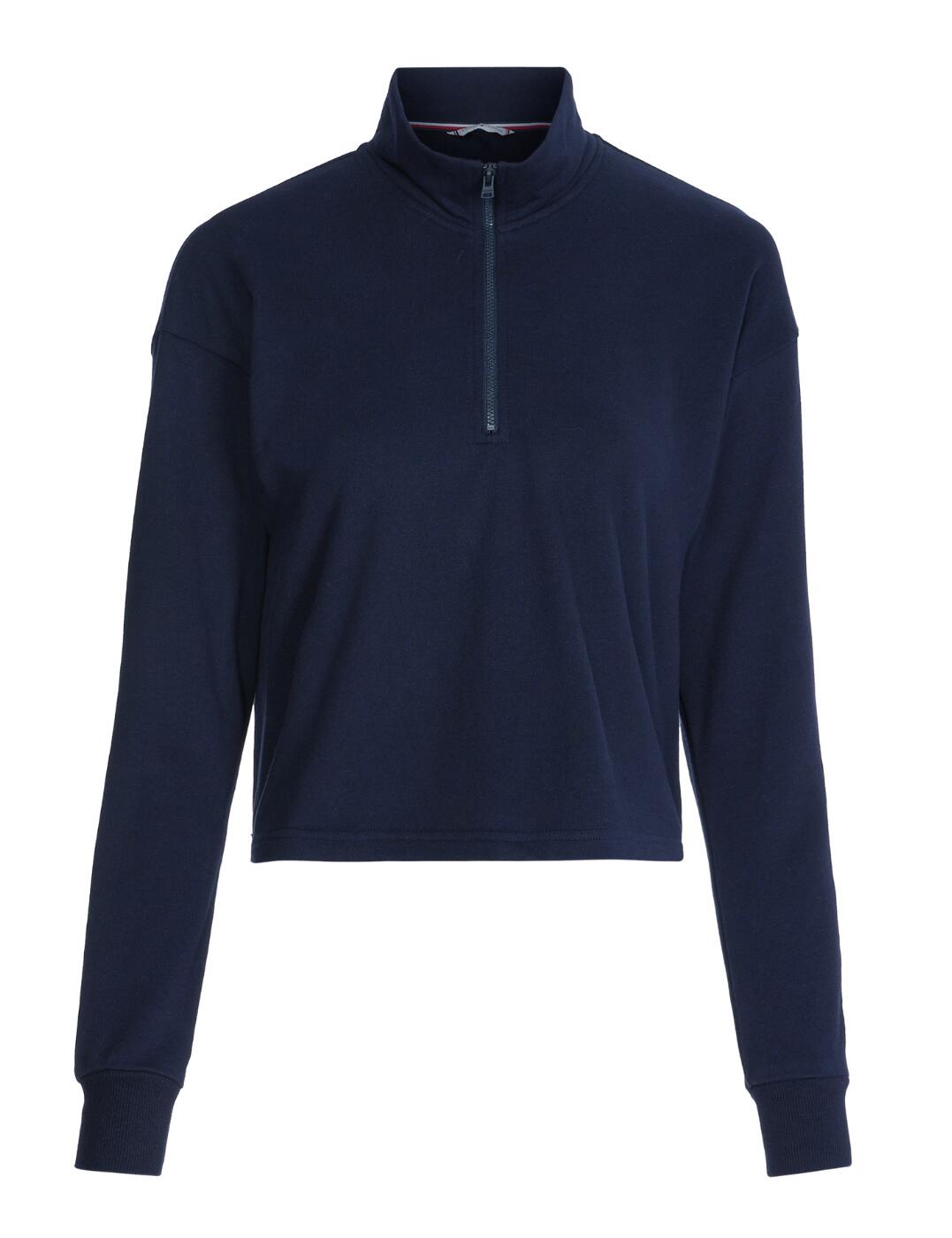 Stay cosy with Tommy Hilfiger's Icon 2.0 Lounge half-zip top. This super soft top is the perfect extra layer to relax in, made with a lightweight, comfortable microfibre blend. The classic high collar with a half-zip provides a snug, warming fit, and long, cuffed sleeves are embroidered with Tommy Hilfiger branding.  Long sleeved Half-zip High collar Soft microfibre blend TH brand embroidered sleeve Country of origin: Sri Lanka Composition: 50% Cotton &pipe; 50% Recycled Polyester Listed in UK sizes  58272-102610-1339993  UW0UW03897 Half Zip Top