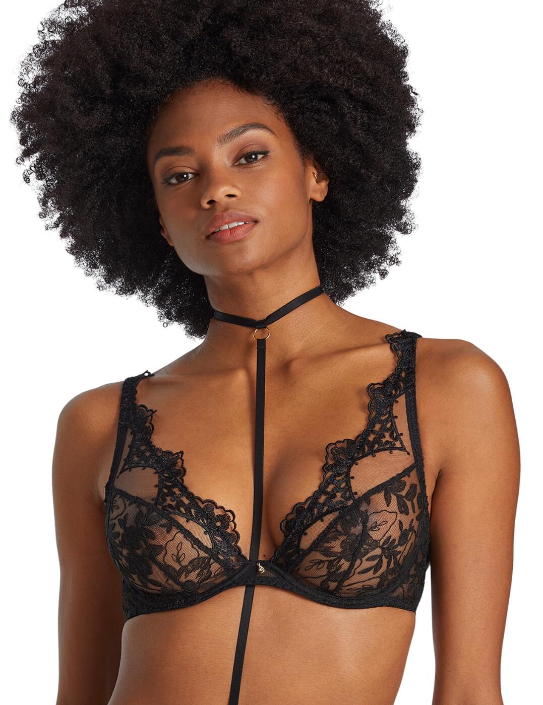 The After Midnight range by Aubade brings this much-loved style into their collection with a super alluring and tempting design. This ultra plunging triangle bra will highlight your bust like never before with its seductive plunging cups and high-apex style. The bra features an all-over mesh style with floral embroidery throughout that scallops around the neckline creating a feminine look. It ensures a supportive and individual fit with underwiring, a hook and eye closure and adjustable straps. Made complete with gold hardware throughout and a mini charm in the centre. Matching items are also available for a fully-coordinated look.  Plunging bra Triangle-shaped cups Underwired for support All-over mesh with floral embroidery Hook and eye closure and adjustable straps Gold hardware detailing throughout Harness sold separately Country of origin: Tunisia Composition: Embroidery bottom cup - 100% Polyester Embroidery back - 73% Polyester &pipe; 18% Polyamide &pipe; 9% Elastane Embroidery top cup - 74% Polyester &pipe; 26% Elastane Lining - 100% Polyester Listed in UK sizes  57017-100869-1307110 RIN12 Plunge Bra