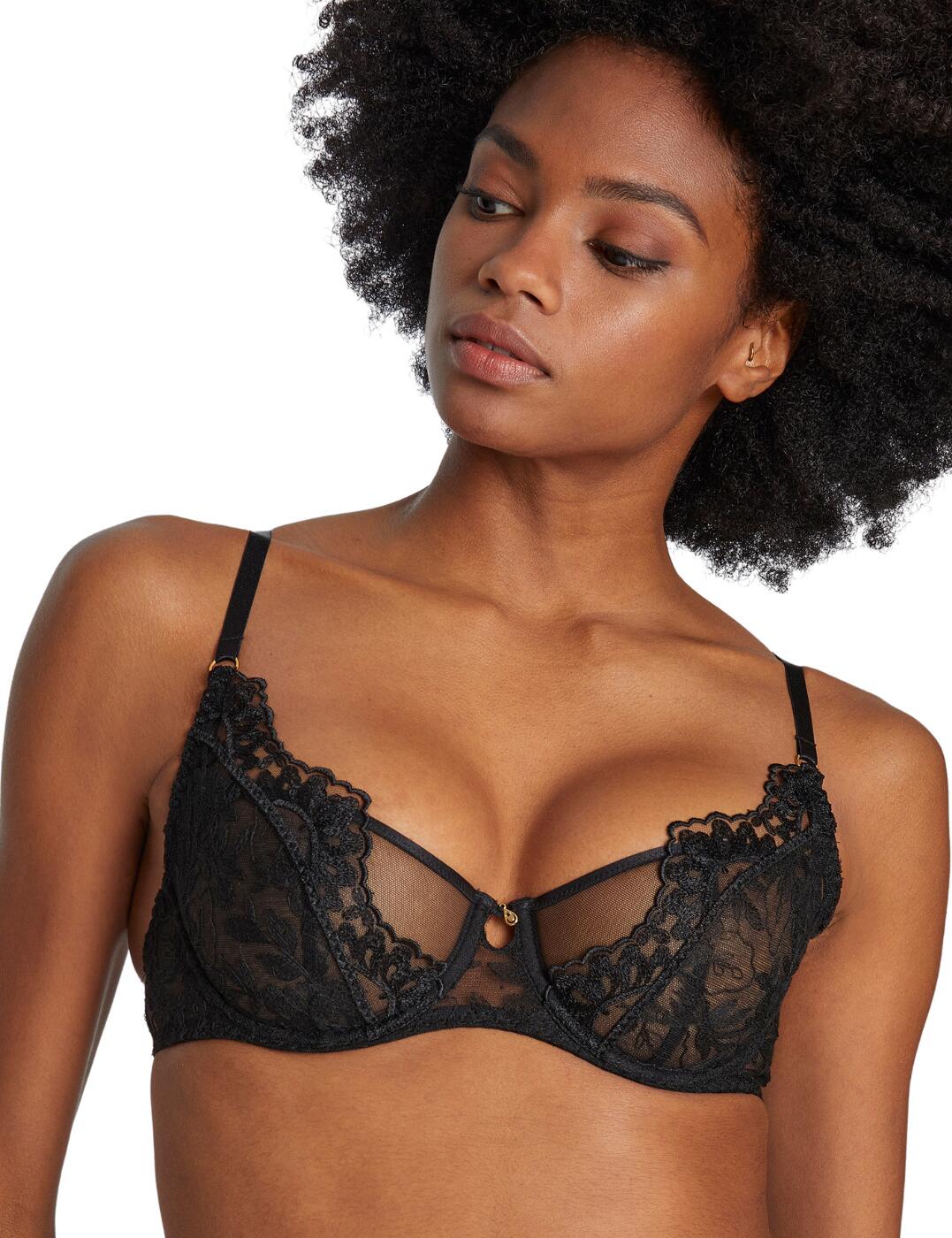 Add a touch of luxury to your lingerie collection with this underwired half-cup bra from Aubade. It is a part of the After Midnight range that brings sexy lingerie with delicate embroidery, sheer mesh and gold hardware accents throughout. The bra has vertical seams that give an uplifted appearance and create a feminine shape to showcase your incredible cleavage whilst the underwire provides great support. This bra has sheer mesh cups with a tempting floral embroidered overlay that is also featured on along the back band. It brings a comfortable fit with a hook and eye closure as well as adjustable straps. Made complete with an elegant gold charm in the middle.  Half-cup bra Underwired for support Uplifted appearance Sheer mesh with a tempting floral embroidery overlay Hook and eye closure and adjustable straps Gold hardware detailing throughout Country of origin: Tunisia Composition: Embroidery - 73% Polyester &pipe; 18% Polyamide &pipe; 9% Elastane Embroidery bottom cup - 100% Polyester Embroidery top cup - 88% Polyester &pipe; 12% Polyamide Inside tulle - 100% Polyester Listed in UK sizes  57019-100871-1307132 RIF14 Half Cup Bra