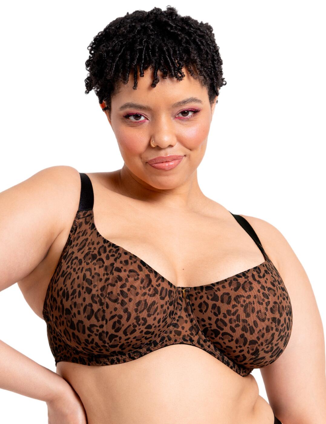 Strike a pose in the Cool Cat underwired balcony bra by Curvy Kate. This bra features a fierce leopard print mesh that complements all skin tones, leaving you feeling confident all day long. It comes with multi-way straps that are fully adjustable and hook and eye closure, allowing you to achieve your ideal fit. The lack of padding helps achieve a comfortable fit and is made from recycled materials. You can pair it with the matching coordinates from the Cool Cat collection for a complete set!
