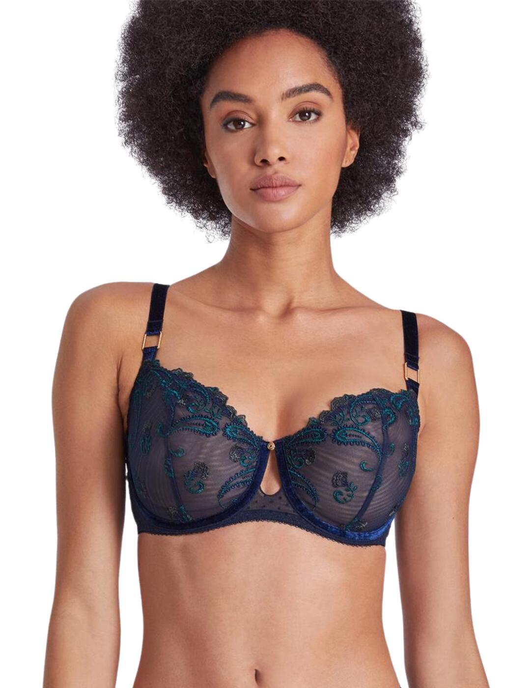 Indulge in the utmost luxurious lingerie crafted with premium velvet features with the sensual Velvet Memories collection by Aubade. This sexy bra has a flirty half-cup shape that highlights your alluring cleavage and soft non-padded tulle cups that show a glimpse of skin beneath. The luxurious velvet shoulder straps and underwire add an indulgent detail and the floral embroidery adds a subtle feminine finish. Underwiring offers added support and adjustable shoulder straps create the perfect fit. Wear with seductive matching lingerie from the premium Velvet Memories collection by Aubade.  Luxurious velvet straps and underwire Semi-sheer soft tulle cups Delicate embroidery detail Sexy half-cup design Hook and eye closure Adjustable shoulder straps Non-padded Country of origin: Madagascar Composition: Embroidery: 65% Polyamide &pipe; 35% Polyester Composition: Lining: 100% Polyester Composition: Main: 82% Polyamide &pipe; 18% Elastane Listed in UK sizes  57023-100875-1307611 RBF14 Half Cup Bra
