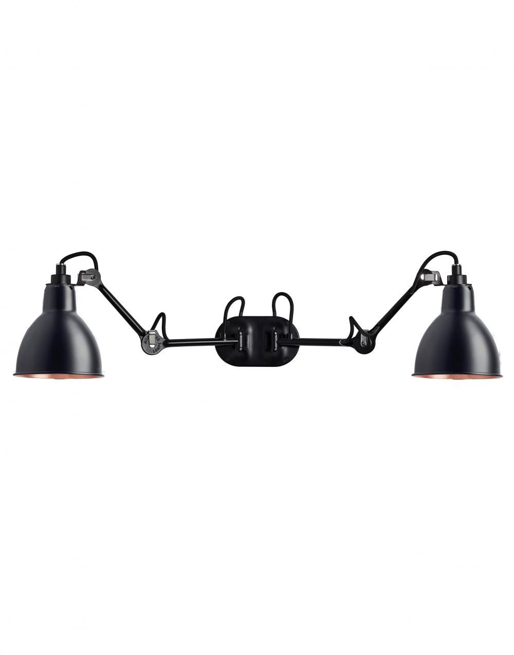 Lampe Gras 204 Double Wall Light Black Shade With Copper Interior
