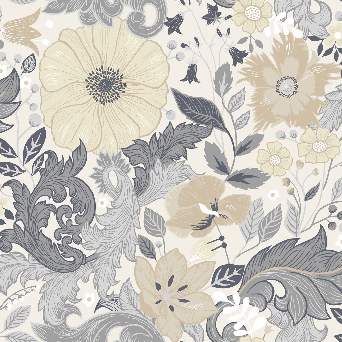 Galerie Sommarang Floral Silver Grey Wallpaper S13106, Silver