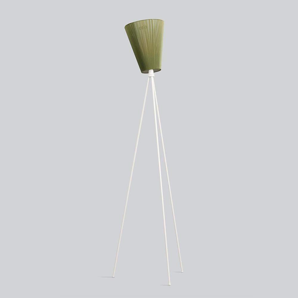 Oslo Wood Floor Lamp Matt White Olive Green