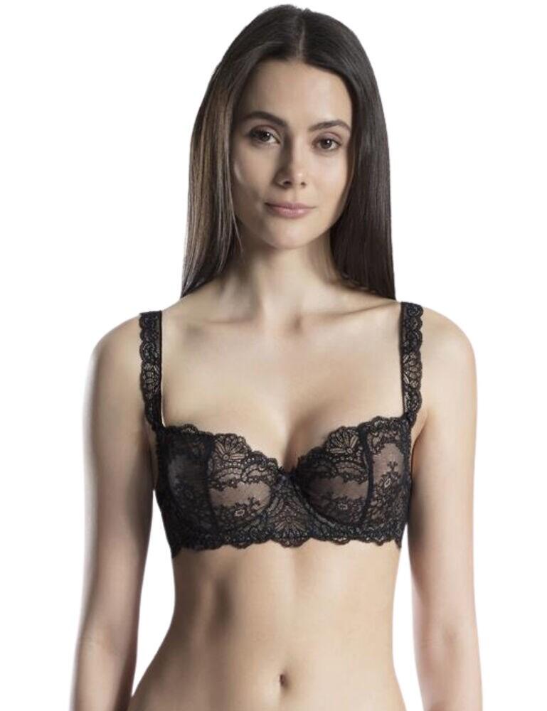 Feel luxurious in this stunning half cup bra from the Danse Des Sens range by Aubade. This bra is adorned in intricate lace which adds an element of femininity to this bra. This bra is underwired for support and uplift but non-padded for a natural fit and feel. The popular half cup style is very flattering and allows you to show off your assets. The straps are adjustable so that you can find your unique fit and this bra secures at the rear with a hook and eye closure. Pair with matching items from the Danse Des Sens range for a look to wow.  Elegant, feminine design Gorgeous lace Underwired for support and uplift Popular half cup style Adjustable straps Hook and eye at the rear Matching co-ordinates available! Composition: Lace - 89% Polyamide &pipe; 11% Elastane Lining - 100% Polyester Listed in UK sizes  45943-84369-1169282 OG14 Half Cup Bra