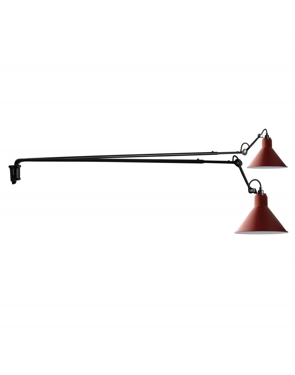 Lampe Gras 213 Long Double Wall Light Red Shade