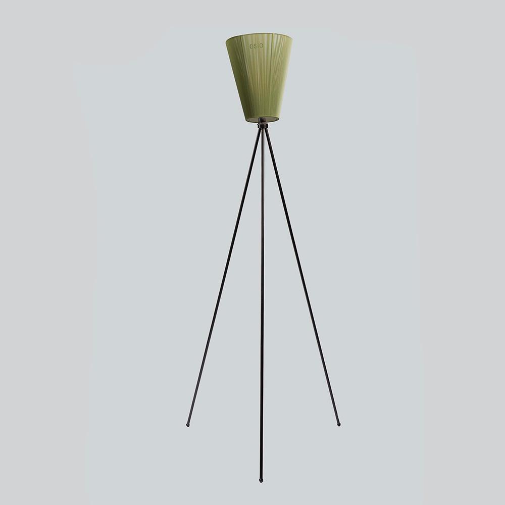 Oslo Wood Floor Lamp Matt Black Olive Green