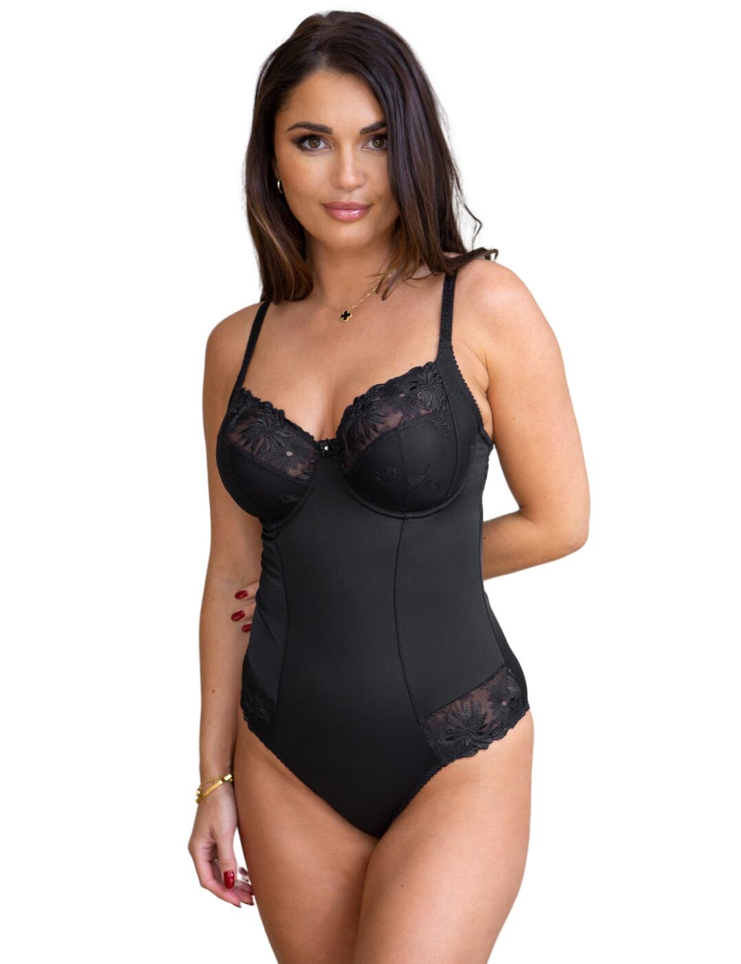 Ensure the perfect, playful look for the bedroom with the Pour Moi St Tropex bodyshaper. This glamourous, full-cup body shaper is specifically designed to empower and embrace your beautiful curves. Whether you're looking to enhance your assets or simply seeking a comfortable fit, this underwired, non-padded design provides the perfect amount of support without sacrificing comfort. This design features a stunning keyhole detail at the back, adding a touch of elegance and allure to the piece. The firm mesh and floral embroidery are the perfect recipe for a bit of seductive magic. Customize the fit to your body shape with the adjustable shoulder straps and hook and eye closure. The scalloped edging over the leg line adds a touch of playfulness and femininity, making this bodyshaper a true work of art.  Glamourous bodyshaper Full cup coverage Underwired for support Non-padded for comfort Keyhole detail at the back Firm mesh and floral embroidery Scalloped edging over leg line Adjustable shoulder straps Hook and eye closure Moderate rear coverage Country of origin: China Composition: 83% Polyamide &pipe; 3% Viscose &pipe; 1% Polyester &pipe; 13% Elastane Listed in UK sizes  61790-106973-1418885 7719 Body