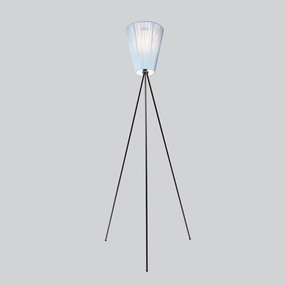 Oslo Wood Floor Lamp Matt Black Light Blue