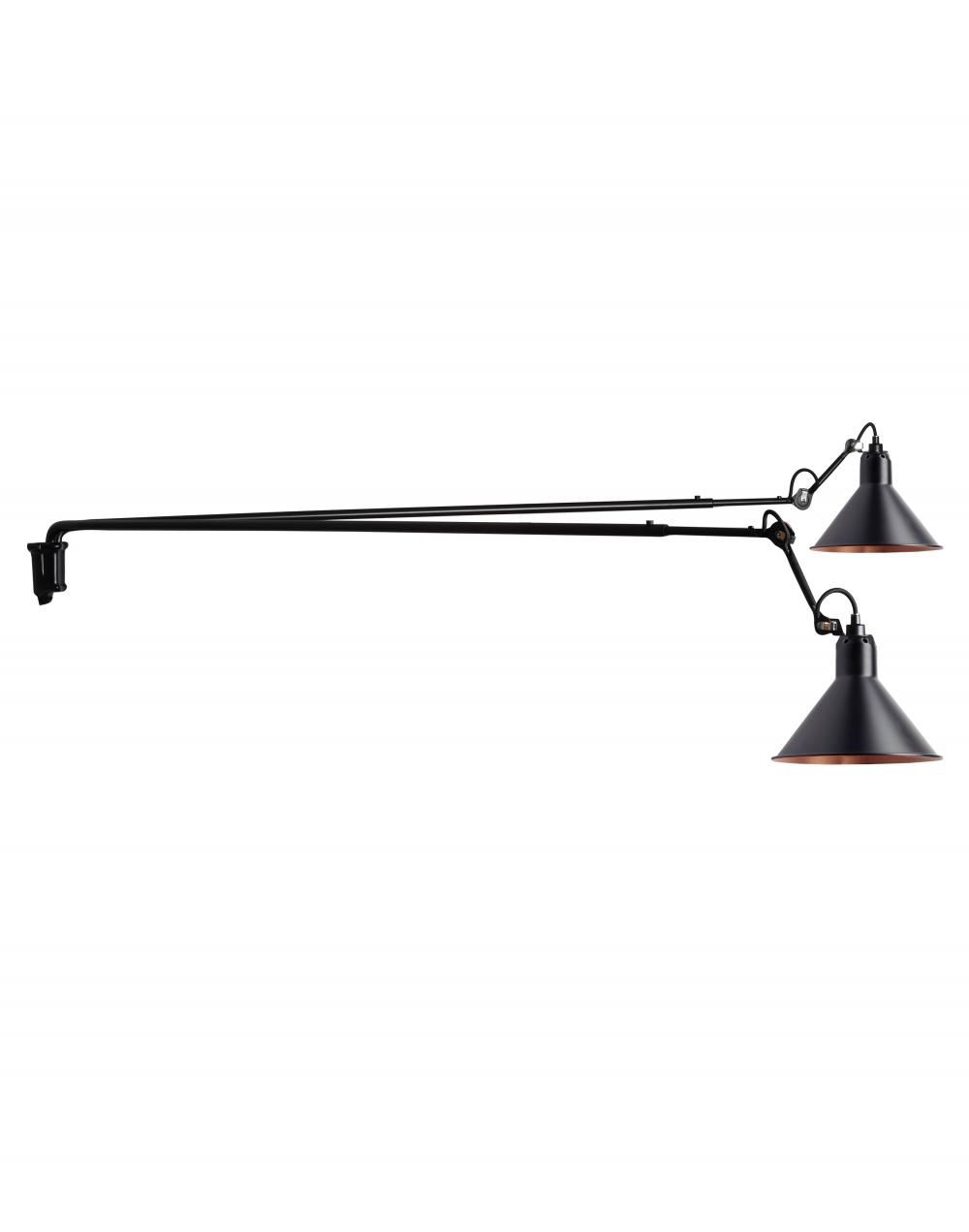 Lampe Gras 213 Long Double Wall Light Black Shade With Copper Interior