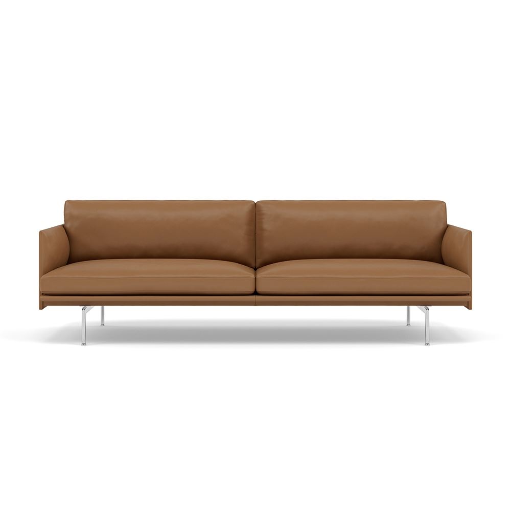 Outline 3seater Sofa Polished Aluminum Refine Leather Cognac