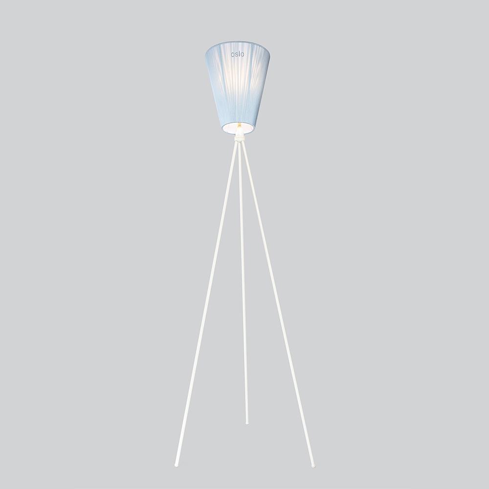 Oslo Wood Floor Lamp Matt White Light Blue